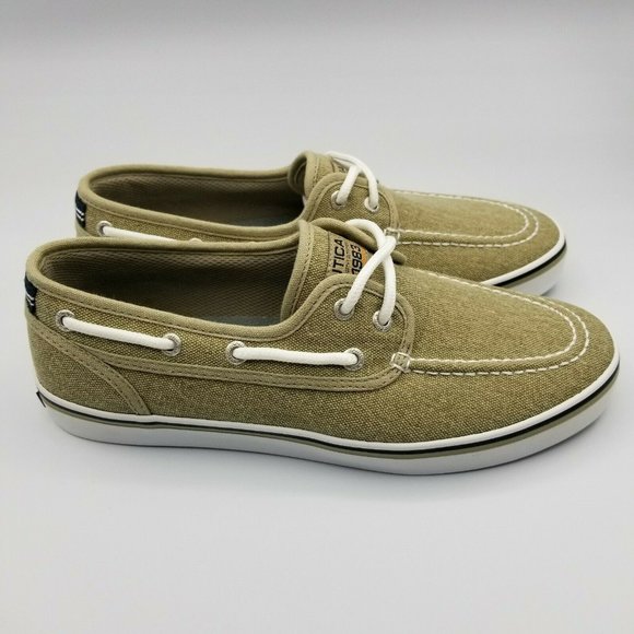 Nautica Spinnaker Mens Boat Shoe Size 8 Washed Burlap Slip On Canvas New